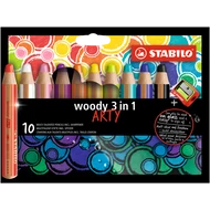 Színes ceruza STABILO Woody 3in1 hengeres vastag 10 db/készlet+hegyező