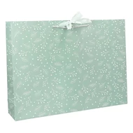 Dísztasak CREATIVE Deluxe Plus M 23x18x10 cm fekvő fagyöngy matt világoszöld sodort füles masnival