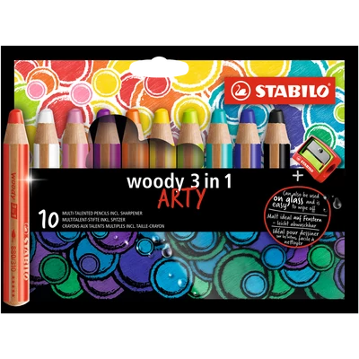Színes ceruza STABILO Woody 3in1 hengeres vastag 10 db/készlet+hegyező