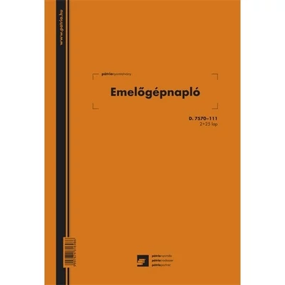 Nyomtatvány emelőgépnapló  PÁTRIA 2+25 lapos A/4 álló