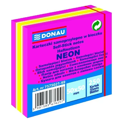 Öntapadó jegyzettömb DONAU 50x50 mm 250 lap vegyes neon színek rózsaszín